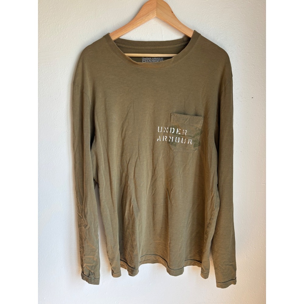 Under Armour Charged Cotton Long Sleeve T-Shirt Mens XL Olive Green HeatGear
